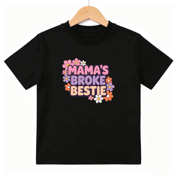 Mamas Broke Bestie Girls Graphic Tee, Funny Mother Day 100% Cotton Kids Short Sleeve T-Shirt