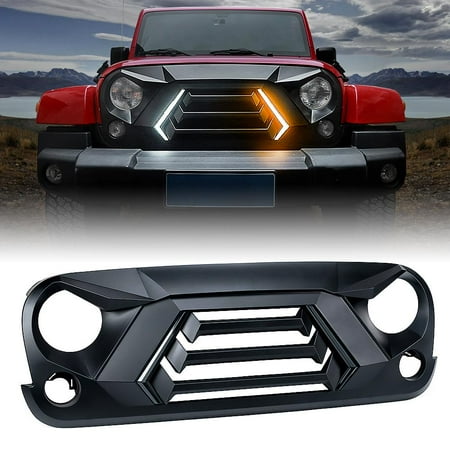Xprite Black Vader Series Replacement Grille with Turn Signal and Daytime Running Lights for 2007-2018 Jeep Wrangler JK JKU
