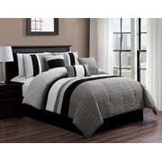 HGMart Bedding Comforter Set Bed In A Bag - 7 Piece Luxury Microfiber Striped Bedding Sets - Oversized Bedroom Comforters, Queen Size, Black