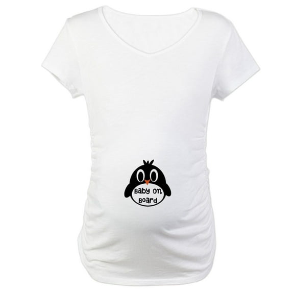 CafePress - Baby On Board Penguin Maternity T Shirt - Cotton Maternity T-shirt, Cute & Funny Pregnancy Tee