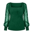 thumbnail image 5 of T Shirts for Women Fashion Spring Long Sleeve Square Neck Solid Color Top Summer Casual Loose Basic Tee, 5 of 6