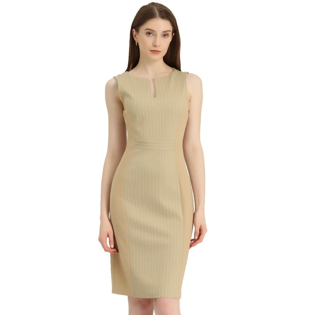 INSPIRE CHIC Vestido De Tubo Midi Ajustado Sin Mangas Con Cuello En V Para Trabajo En La Oficina Y Negocios Para Mujer Albaricoque L