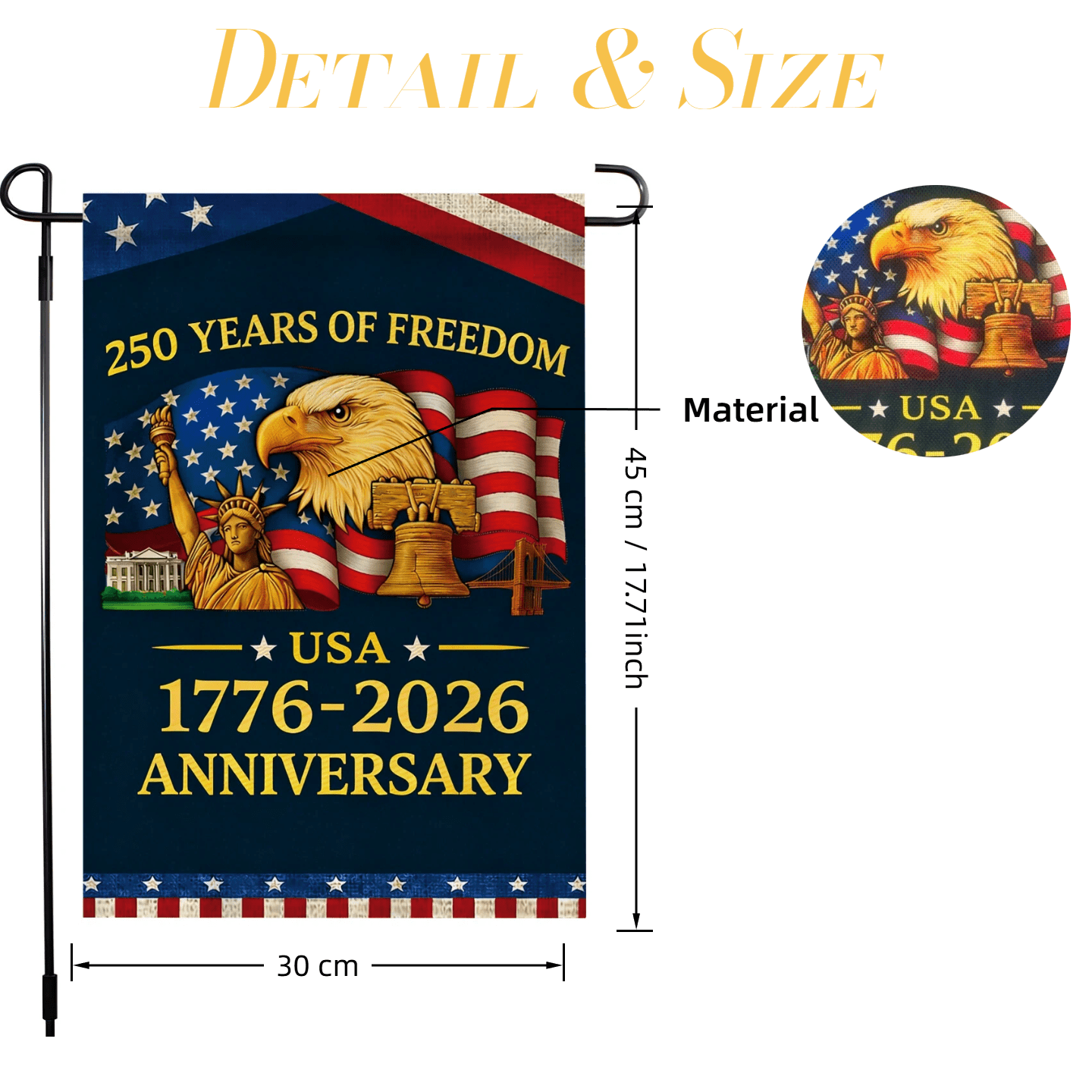 250 America Anniversary Flag 1776-2026 Patriotic Garden Flags for Yard Decorations Double Sided Linen 30x45cm