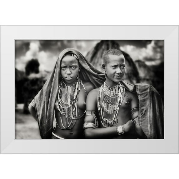 Flour, Piet 14x11 White Modern Wood Framed Museum Art Print Titled - Karo girls sharing a scarf