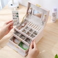 thumbnail image 6 of Gogcaro 3-Tier Jewelry Box, Travel Jewelry Case with Handle, 2 Drawers, Lockable Jewelry Organizer with Mirror, Jewelry Storage, Modern Style, Gift for Loved Ones, Pink, 6 of 7