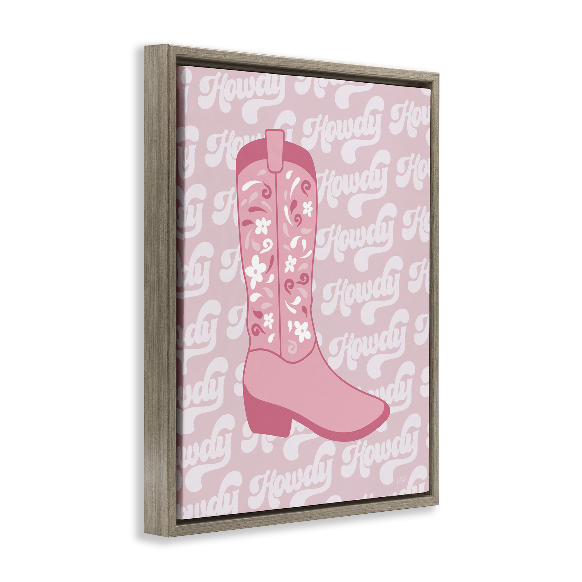 Stupell Industries Pastel Cowgirl Boot Howdy Entertainment Painting Brown Floater Framed Canvas Art Print Wall Art, 25 x 31