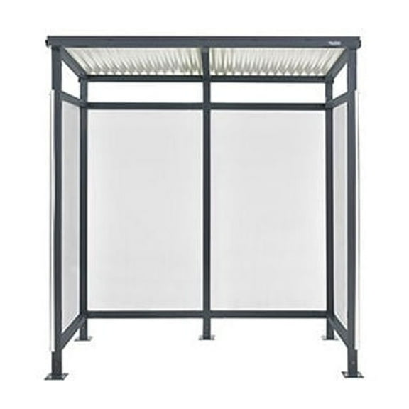 6'5"W x 3'8"D x 7'H Bus Smoking Shelter Flat Roof with Three Sided Open Front, Gray