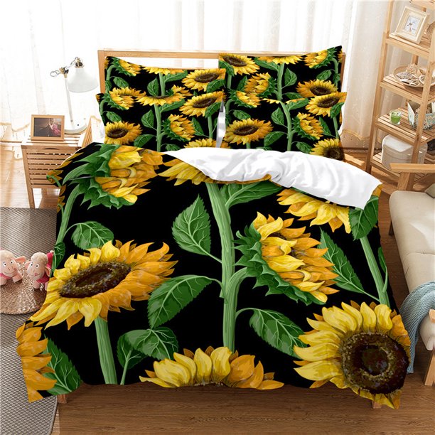 Summer comforter set, queen size botanical sunflower 3D digital print