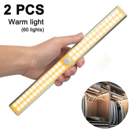 

Laegsmetg 2 Pack LED Closet Light 60 LED Rechargeable Motion Sensor Light Indoor Under Cabinet Lighting Wireless Stick-Anywhere Night Light for Hallway Stairway Wardrobe Kitchen