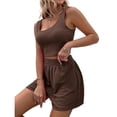thumbnail image 2 of FIOPHY Two Piece Set for Women Summer Lounge Ribbed Tracksuit Outfits Elastic Waist Shorts And Short Sleeve Tops, 2 of 8