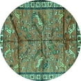thumbnail image 1 of Ahgly Company Machine Washable Indoor Round Animal Turquoise Blue Traditional Area Rugs, 4' Round, 1 of 4