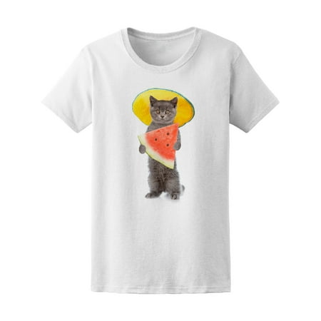 Funny Cat Images - Funny Summer Cat Watermelon Tee Women's -Image by Shutterstock