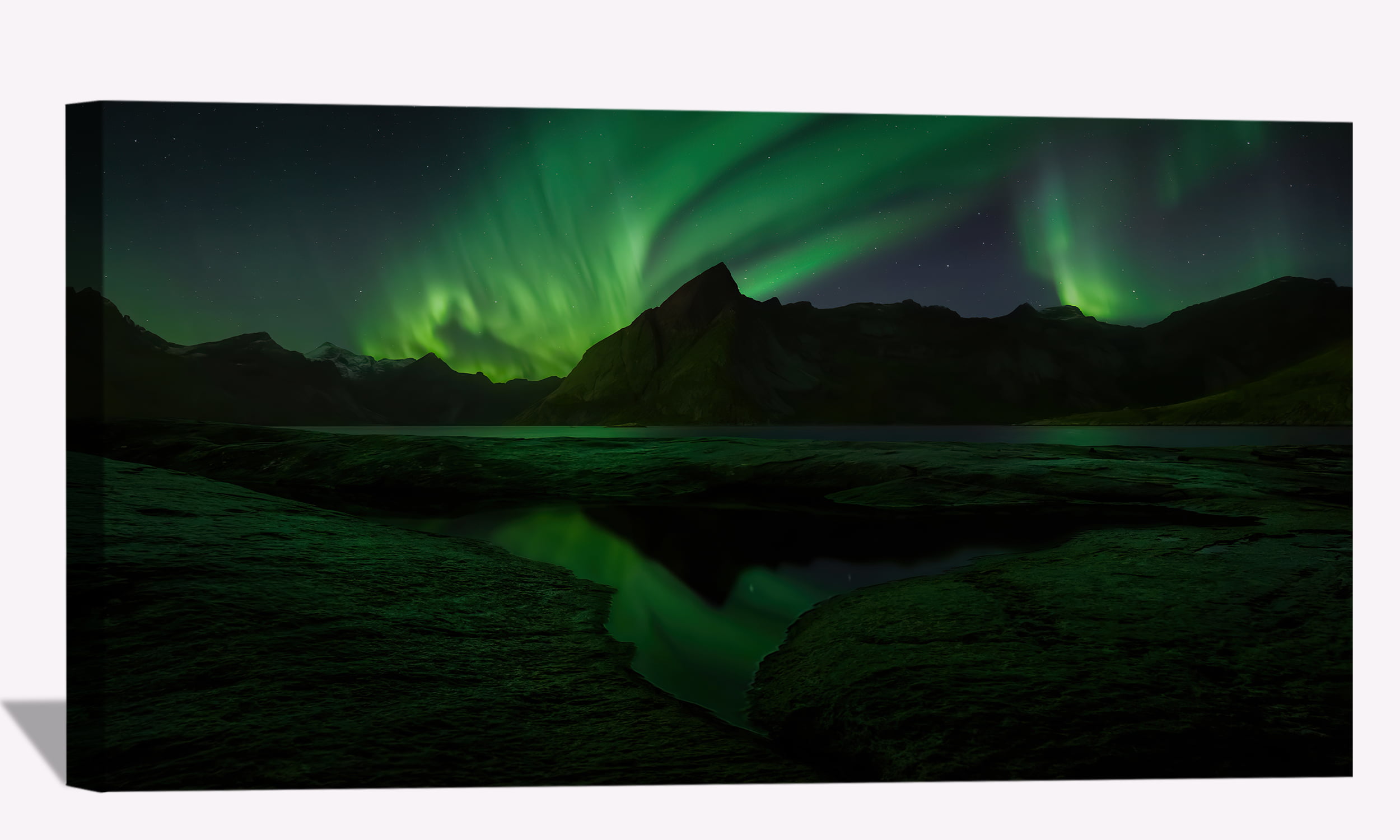 Aurora Mountains Reflection Wall Art Aurora Borealis Picture Canvas Art  Northern Lights Framed Painting Wall Decor For Home Office Bedroom  Livingroom Reeady to Hang