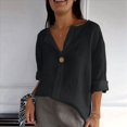 thumbnail image 4 of Camisa de para Mujer, Cuello en V, Botones, Blusa , Mangas 3/4, Informal, Holgada, Estilo Túnica, Camisetas de Verano. Negro M, 4 of 8