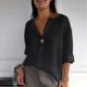 thumbnail image 4 of Camisa de para Mujer, Cuello en V, Botones, Blusa , Mangas 3/4, Informal, Holgada, Estilo Túnica, Camisetas de Verano. Negro M, 4 of 8