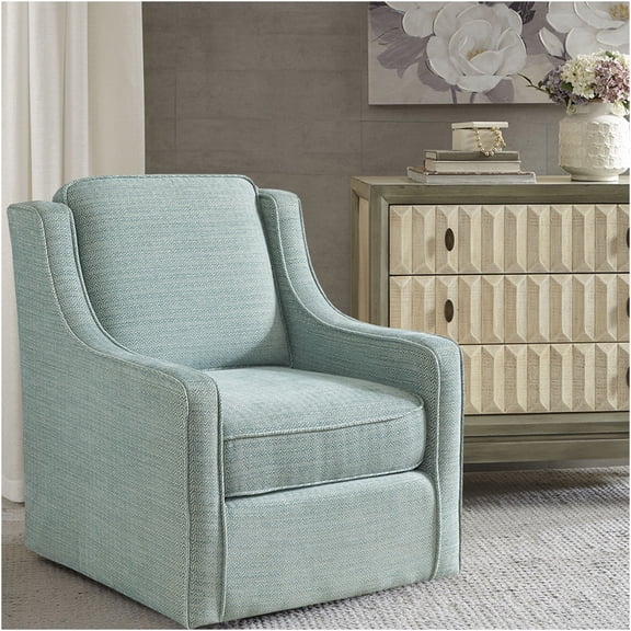 JERFIT Modern Swivel Accent Chair with Curved Arms, Blue Chenille Upholstery, Solid Wood Frame for Living Room, Office