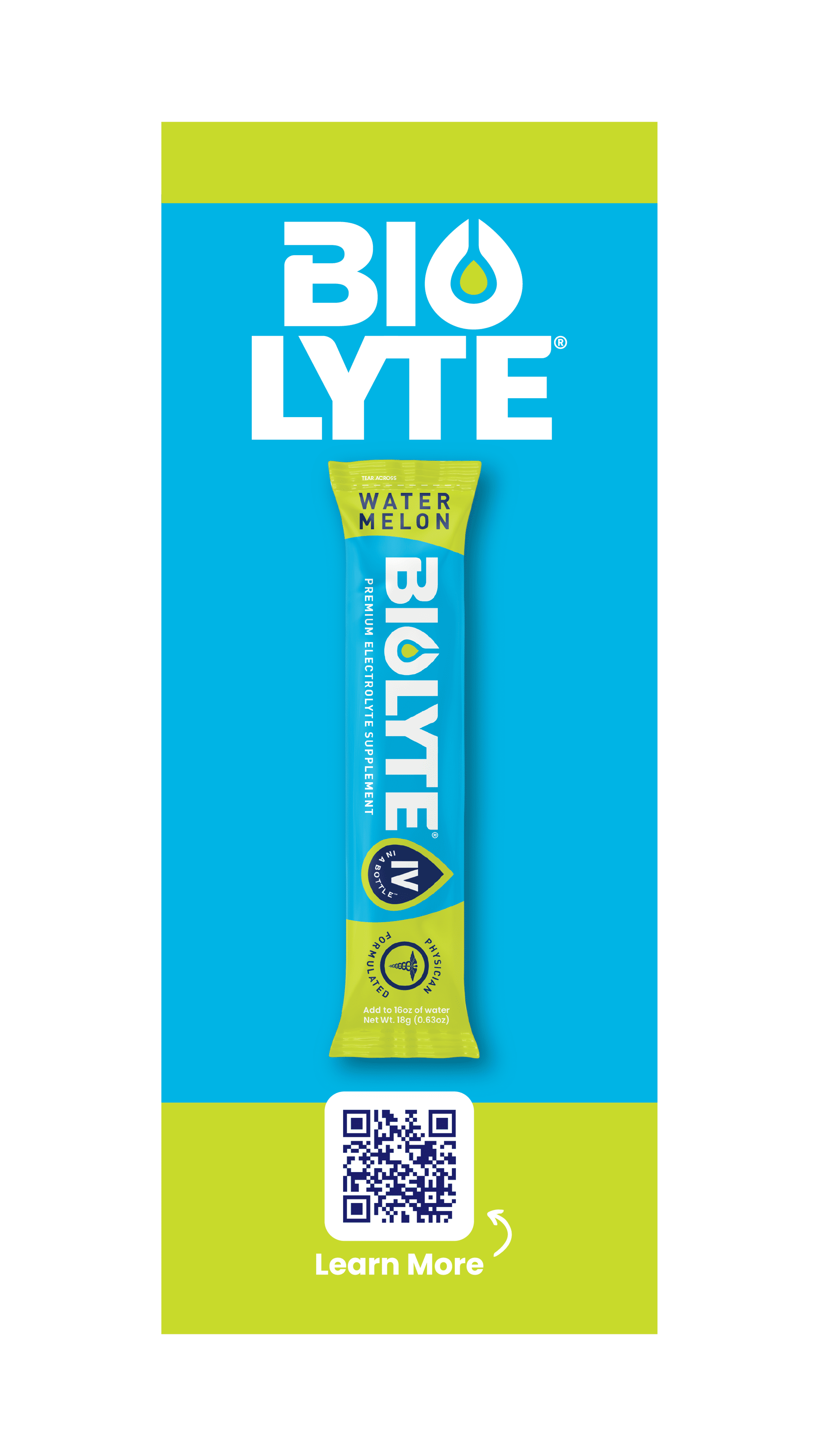 BIOLYTE Electrolyte Powder Packet Drink Mix for Rapid Hydration, Watermelon, 6 pack
