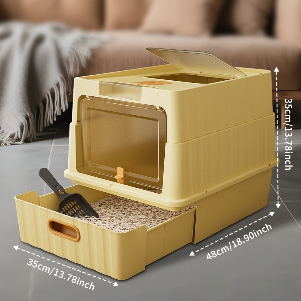 Cat Litter Box, Drawer-Style Enclosed Large Odor-Control Kitty Toilet with Pull-Out Tray, for Kittens, Big Cats & Multi-Cat Homes, Yellow