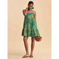 thumbnail image 6 of Green All-Over Print Spaghetti Strap Mini Sundress For Women, Boho Tropical Vacation Dress, 6 of 8
