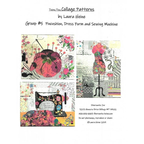 Teeny Tiny Collage Patterns Group 5 - Pincushion - Dress Form - Sewing Machine by Laura Heine