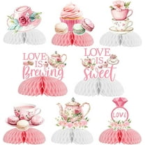 8 Pieces Tea Party Bridal Shower Decorations, Love is Brewing Honeycomb Centerpieces, Love is Sweet Table Decorations, Floral Tea Theme Wedding Engagement Bachelorette Party Supplies