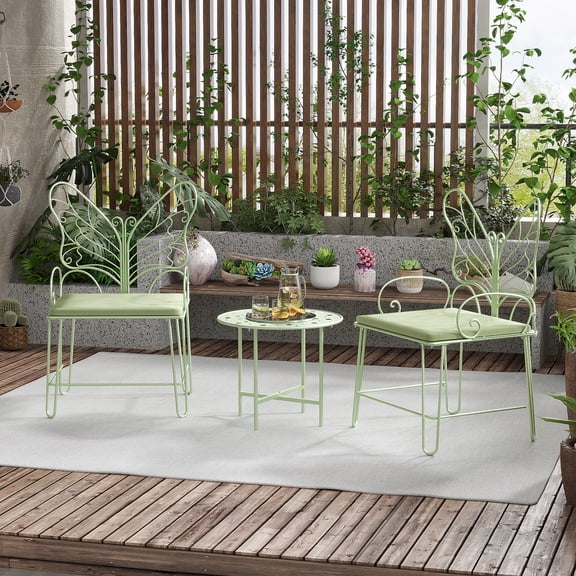 Diubas 3 Piece Bistro Set Outdoor, Patio Bistro Sets Patio Table and Chairs Set of 2 with Padded Cushion for Yard and Balcony, Sage Green, Butterfly Backrest