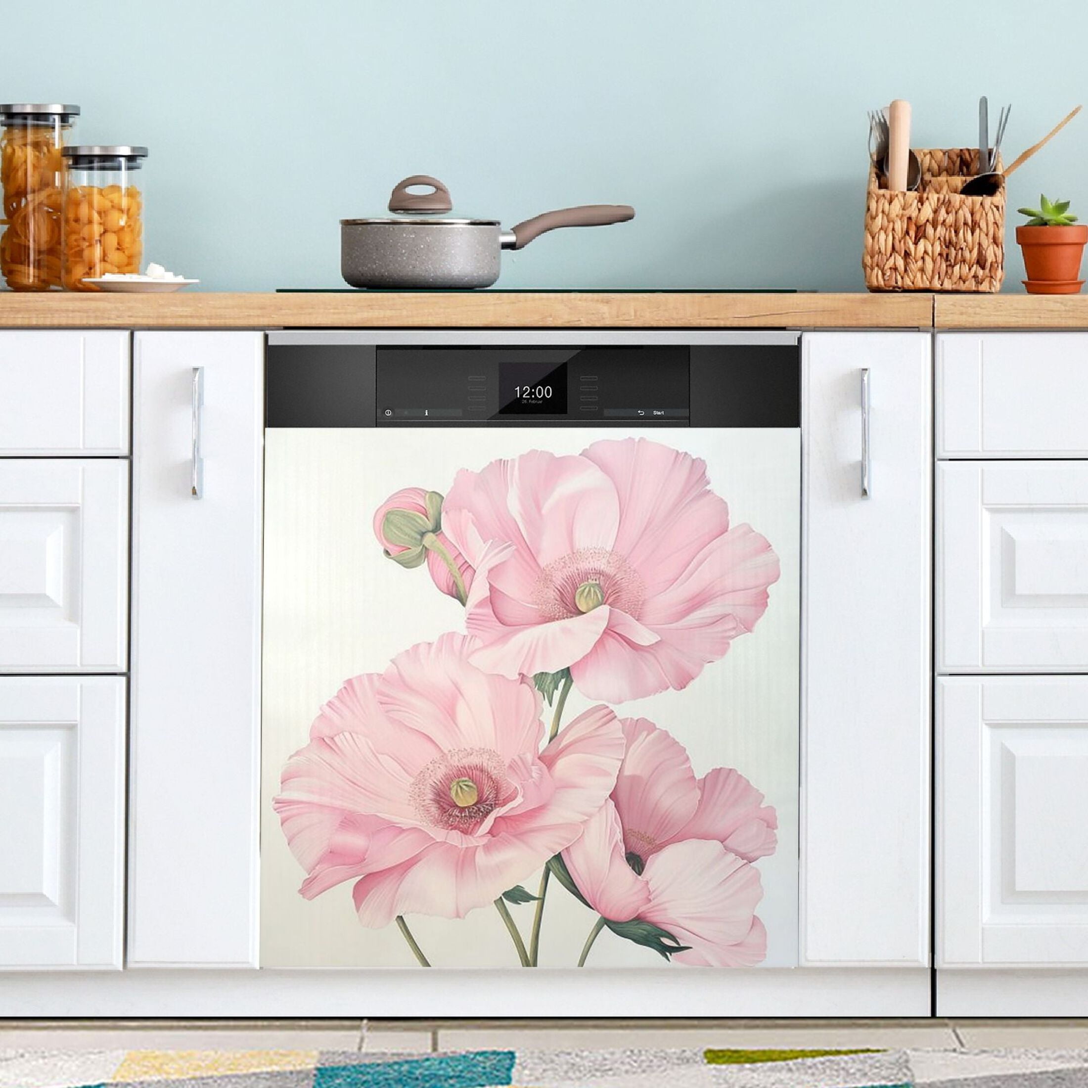 Dishwasher Magnetic Sticker 23x26 Inch Refrigerator Magnetic Sticker Washing Machine Magnetic Sticker Kitchen Panel Magnetic Sticker Home Decor Pink Large Flowers