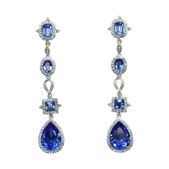 Faship Gorgeous Blue Rhinestone Crystal Dangling Floral Earrings