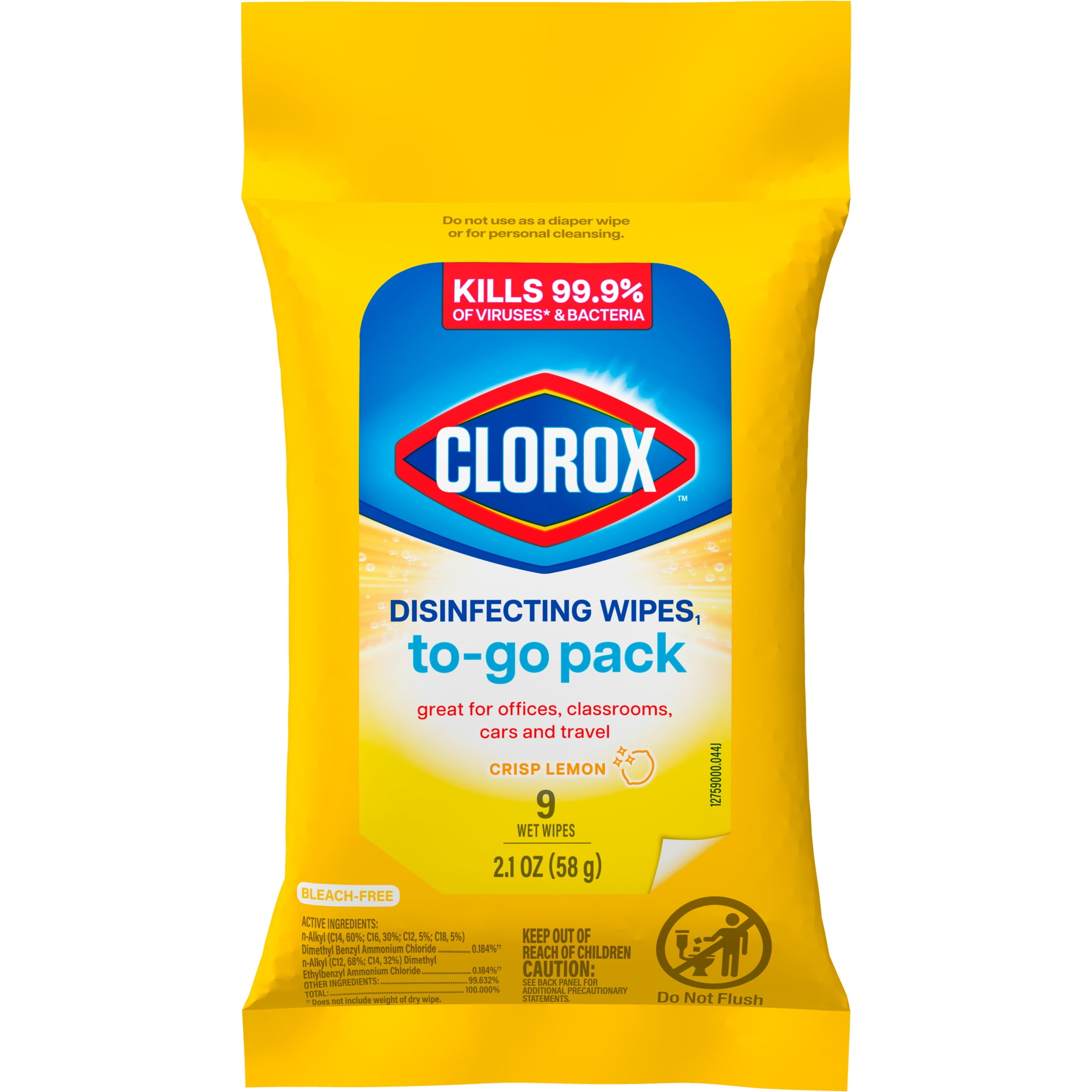 Clorox Disinfecting Wipes On The Go, Bleach Free Travel Wipes - Citrus  Blend, 9 ct