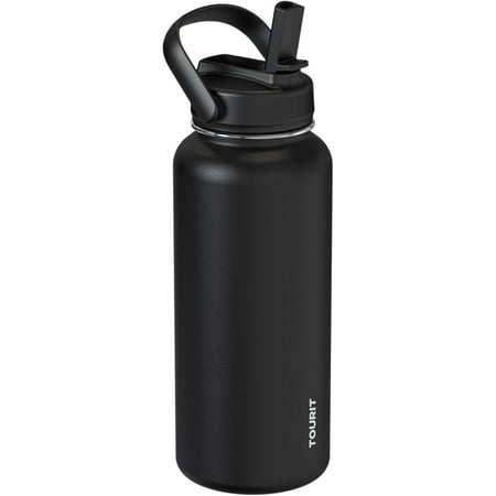 Tumis 32 oz Insulated Water Bottle, Stainless Steel Bottle With Straw, Double Wall Vacuum Insulation for Cold and Hot Drinks, Leak Proof BPA Free Flask for Sports and Travel, Black