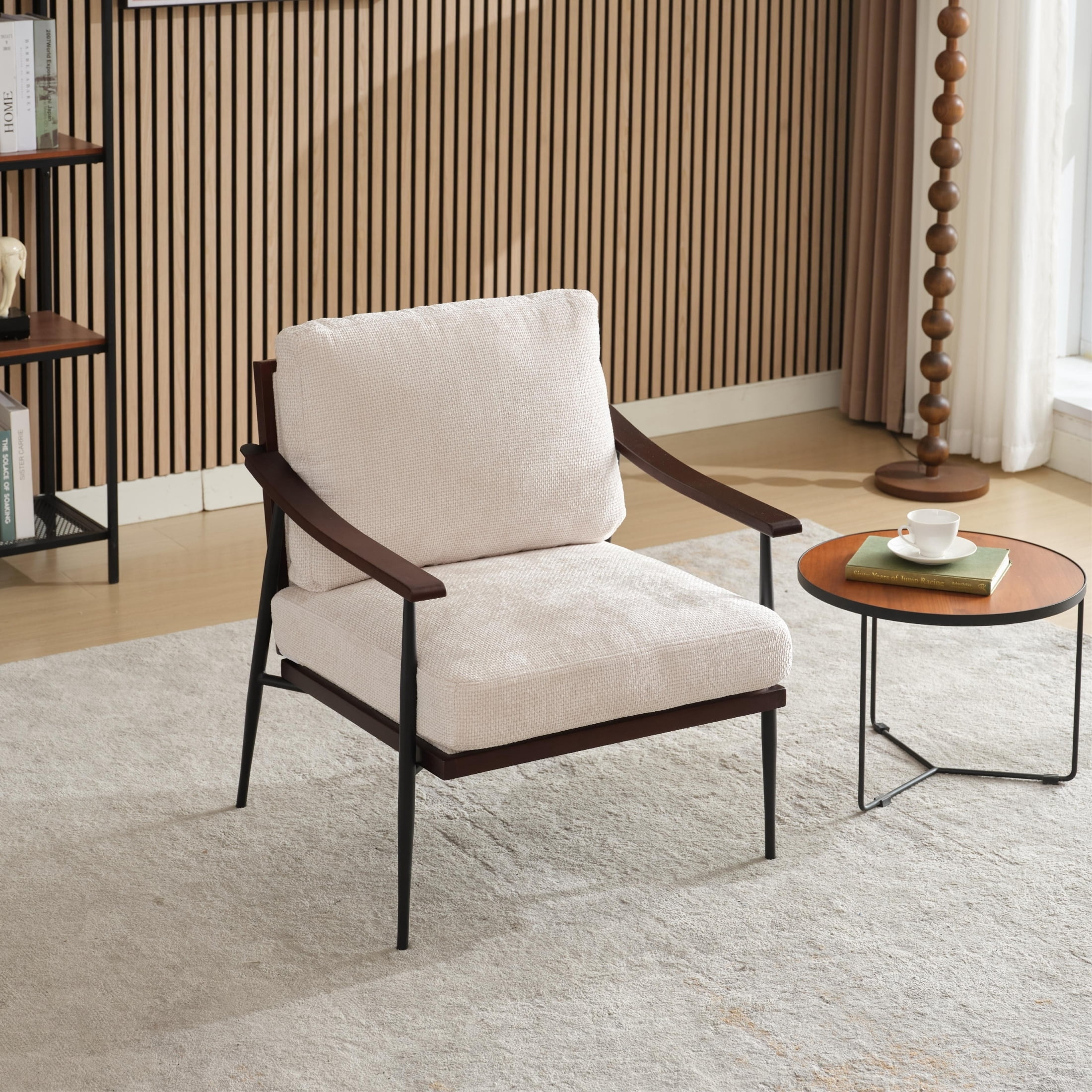 Vinform Modern Accent Chair, Arm Chair with Upholstered Thicker Cushion, Metal Frame for Living Room, Linen Fabric, Beige