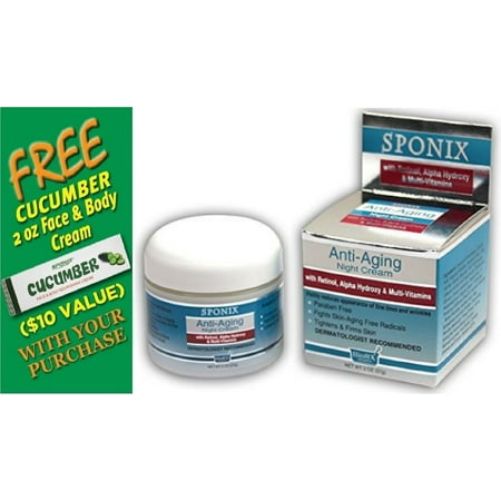 Best Anti-Aging Night Cream 2 Oz (57 g) - Jar - Includes FREE Cucumber Face & Body Nourishing Cream by