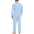 thumbnail image 3 of Mens Pajamas Set 2 Piece Solid Pjs Sets Crewneck Loungewear Sleepwear Summer Fall Homewear Long Sleeve Tops and Long Pants with Pocket Sky Blue M, 3 of 6