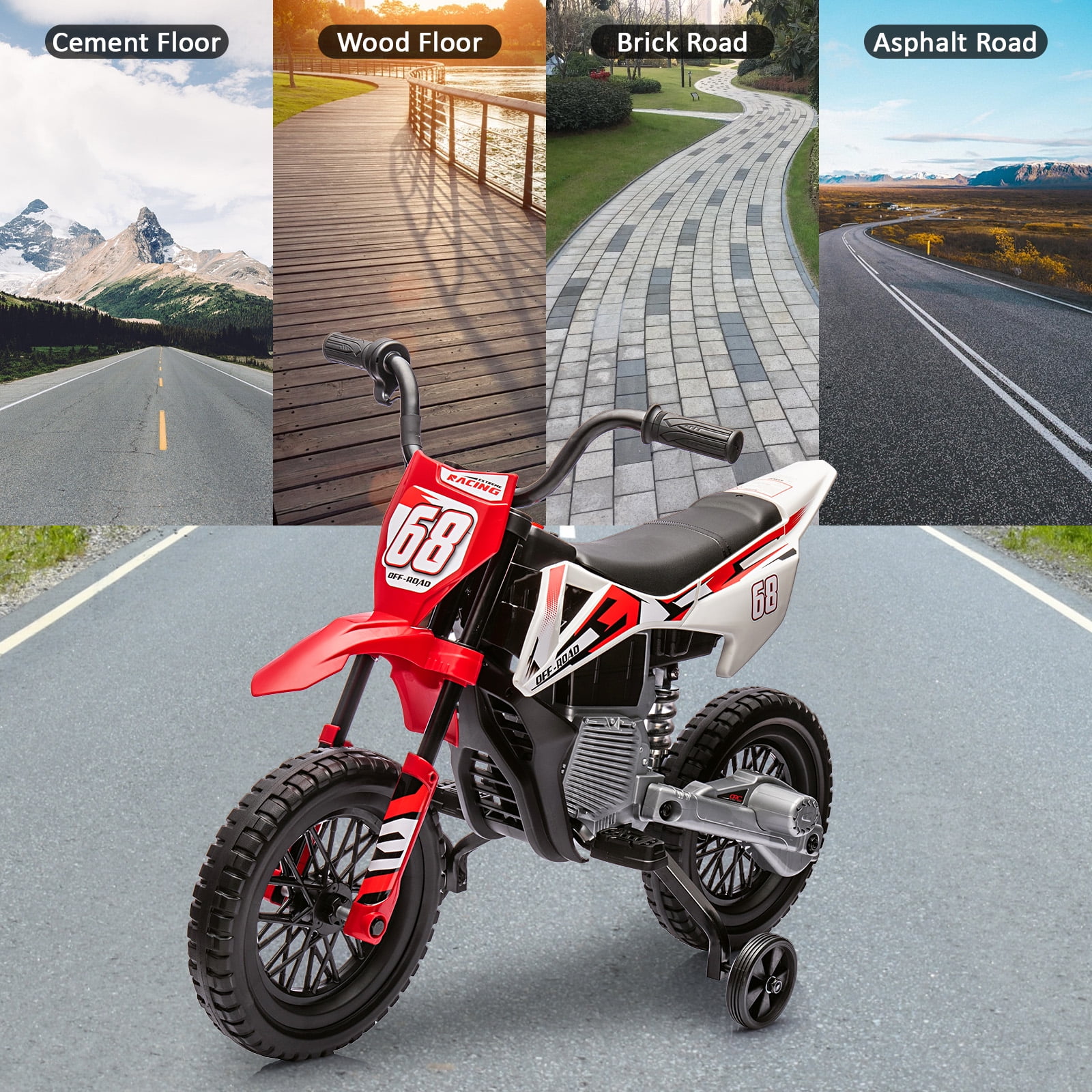 CazToi 12V Kids 3Mph Electric Motorcycle with Training Wheels & Bluetooth Music  for Ages 3-8 Years Old