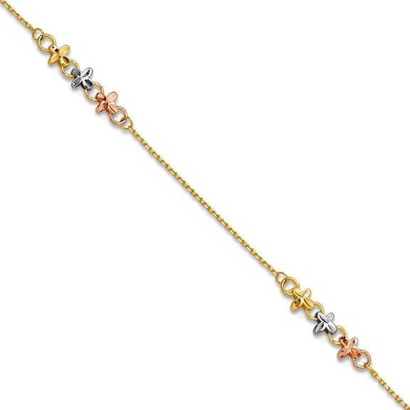 4.7mm 10k Solid Gold Two-tone With White Rhod Polished Station Plus 1in Extension Anklet Le 9 Inch Anklet for Women