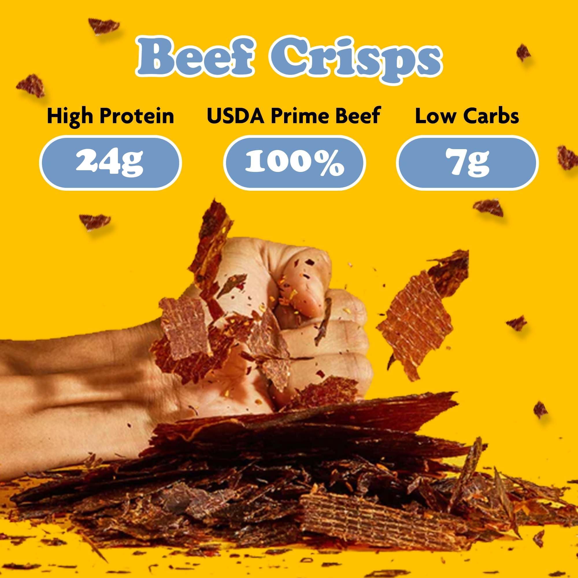 Yay's Snacks Sweet and Spicy Beef Crisps | High-Protein Ready-to-Eat Crispy Crunchy Chipped beef | Mild Beef Jerky with 24g Protein per Bag, Non-GMO Healthy Meat Snack, Made in USA pack of 1(1.75 oz)