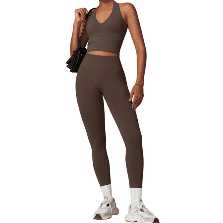 KANG Women s Workout Sets 2 Piece Yoga Leggings and V-Neck Neck Sports Bra Yoga Gym Outfits