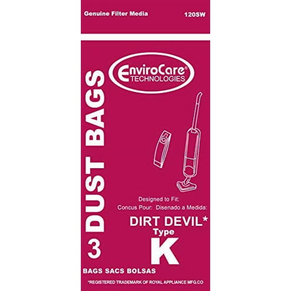 EnviroCare Replacement Vacuum Cleaner Dust Bags Made to fit Royal Dirt Devil Type K Broom Vacs 3 Pack