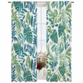 thumbnail image 2 of Palm Leaves Semi Sheer Window Curtains 84 Inches Long, Green Blue Tropical Plants Summer Country Rod Pocket Voile Silky Chiffon Curtain Light Filtering Drapes for Living Room, 52"x84", 2 Panels, 2 of 9