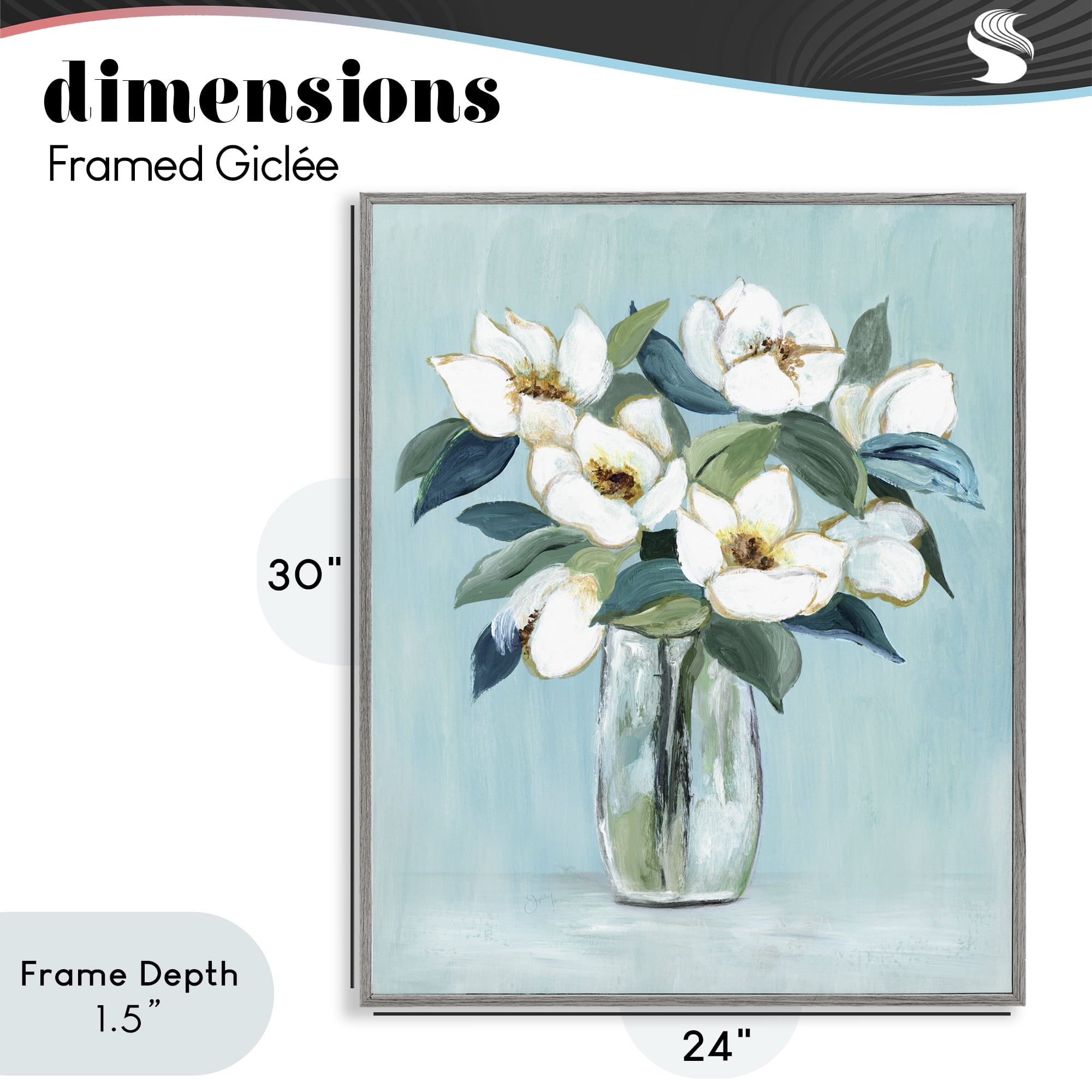 Stupell Industries Magnolia Blossoms on Blue Gray Framed Giclee Art, design by Janet Tava