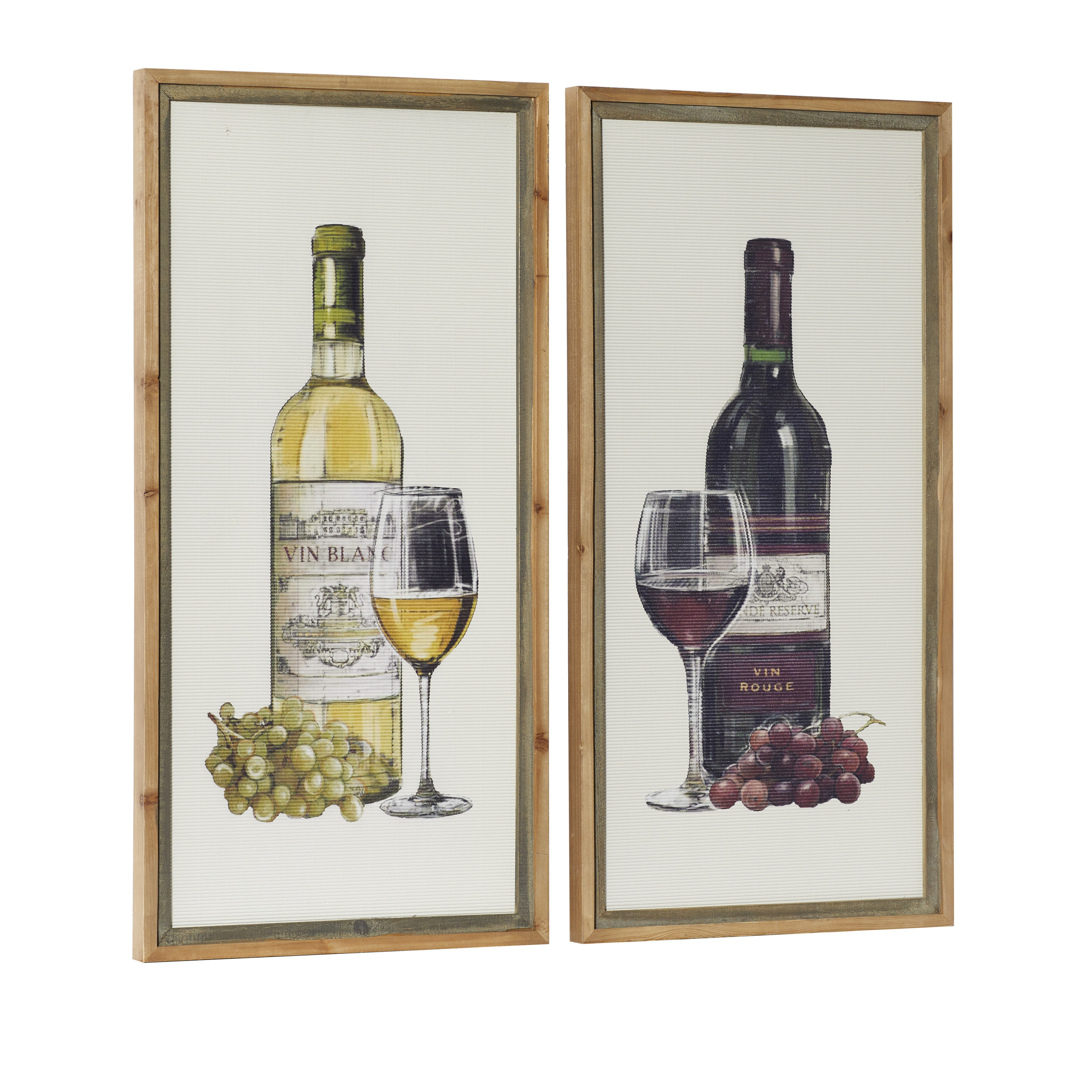 DecMode Indoor Brown Wood Farmhouse Wine Framed Wall Art, Set of 2