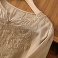 thumbnail image 6 of XIAONU Womens Embroidered Linen Blouse Loose Three Quarter Sleeve Split V-Neck Floral Embroidered Linen Shirt Lightweight Boho Casual Daily Wear Top, 6 of 9