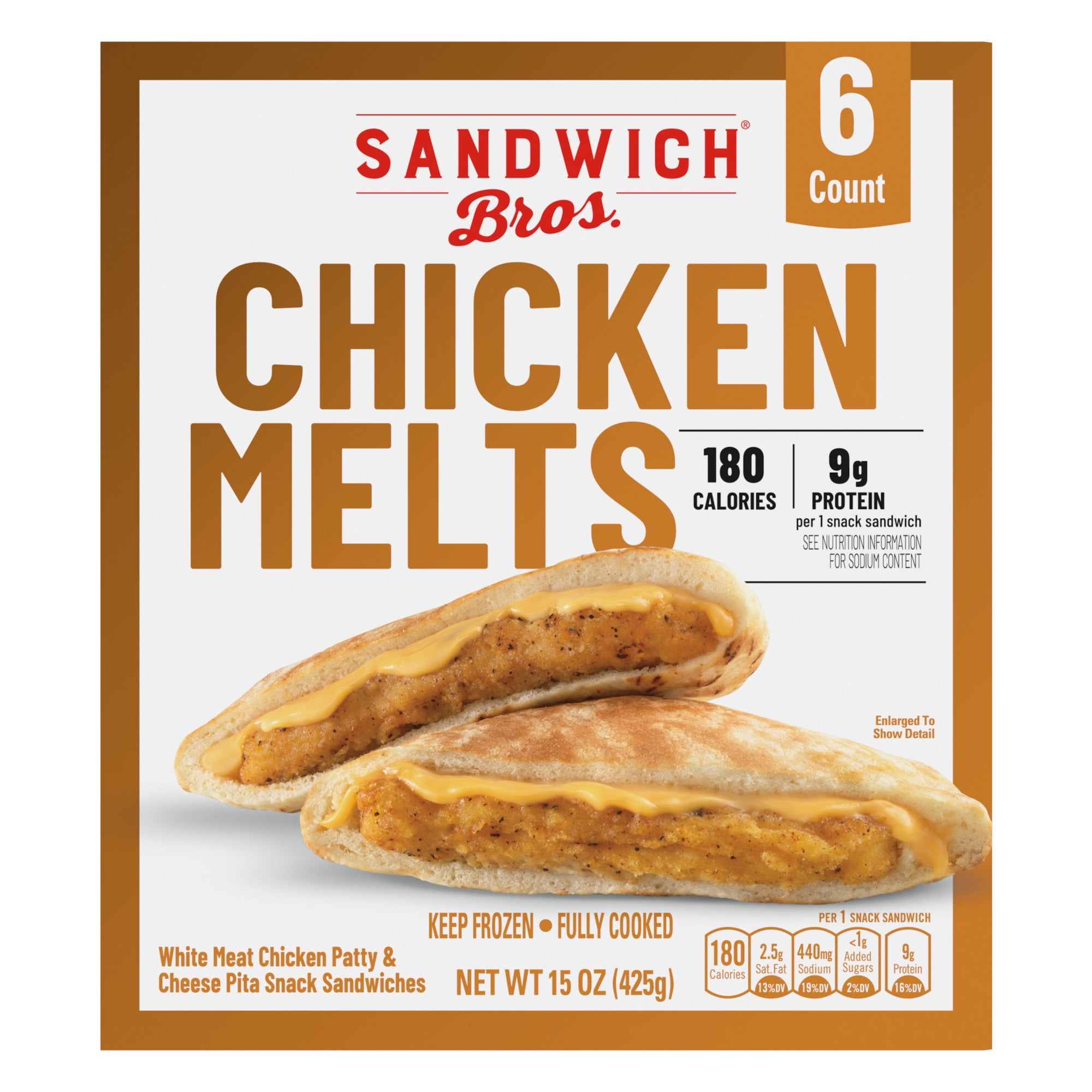 Sandwich Bros. Chicken Melts, Frozen Pita Sandwiches, 15 oz., 6-Count