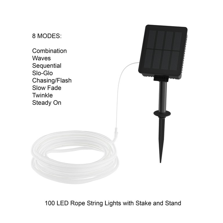 Outdoor Solar Rope Light- 100 Solar Powered LED Lights with 8 Modes by Pure Garden (Cool White) Outdoor Solar Rope Light- 100 Solar Powered LED Lights with 8 Modes by Pure Garden (Cool White)