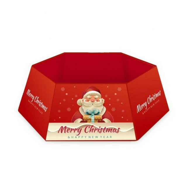 PENGXIANG Christmas Tree Collar Folding Christmas Tree Apron Ring Skirt Santa Printed Base Stand for Tree Home Decor