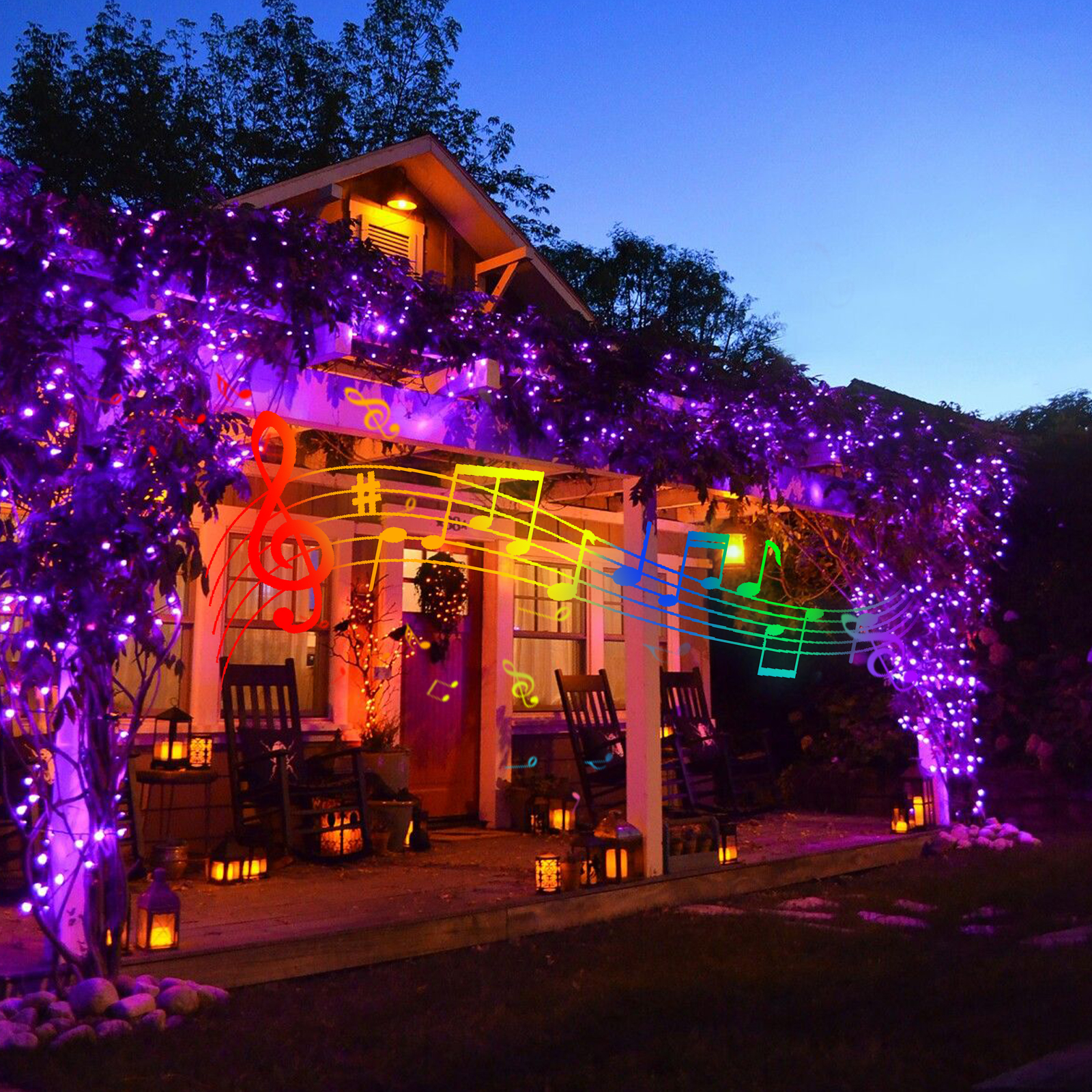 LAMPHOME 33ft Music Christmas Mini Lights,100 LED Fairy Starry String Light Plug in for Indoor Outdoor Xmas Tree Wedding Party Decoration (Purple)