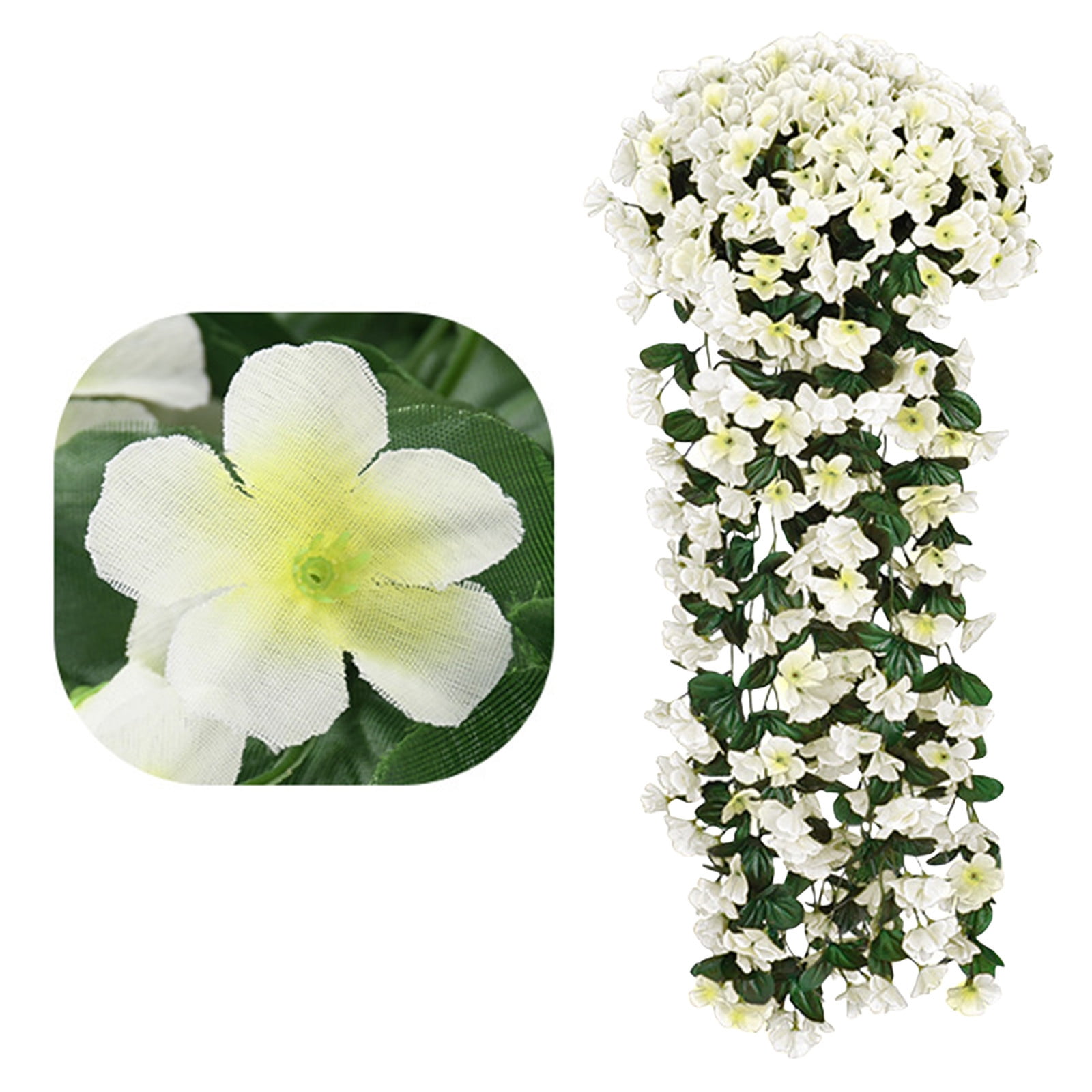 5pcs Artificial Hanging Flowers Outdoor Faux Plants Spring Decor Fake Mums Violets with Eucalyptus Realistic UV Resistant Trailing Vines Porch Yard Indoor Five-petal