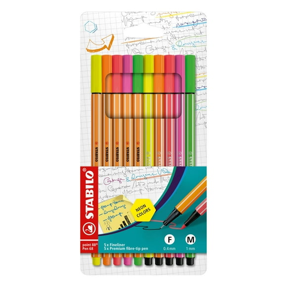 Set de Marcadores STABILO 68 y 88 Neon de 10 Piezas
