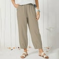thumbnail image 6 of IDALL Linen Pants Women Petite Pants Womens Summer Pants Elastic Waist Cotton Linen Yoga Cropped Pants Trousers Lounge Pants Women Baggy Pants Khaki XL, 6 of 7