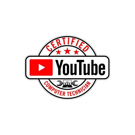 Certified Youtube Computer Technician Vinyl Sticker Decal (3.375" x 9") | Peel & Stick | Funny, Humor, Gift, Technology, Social Media, Internet Video